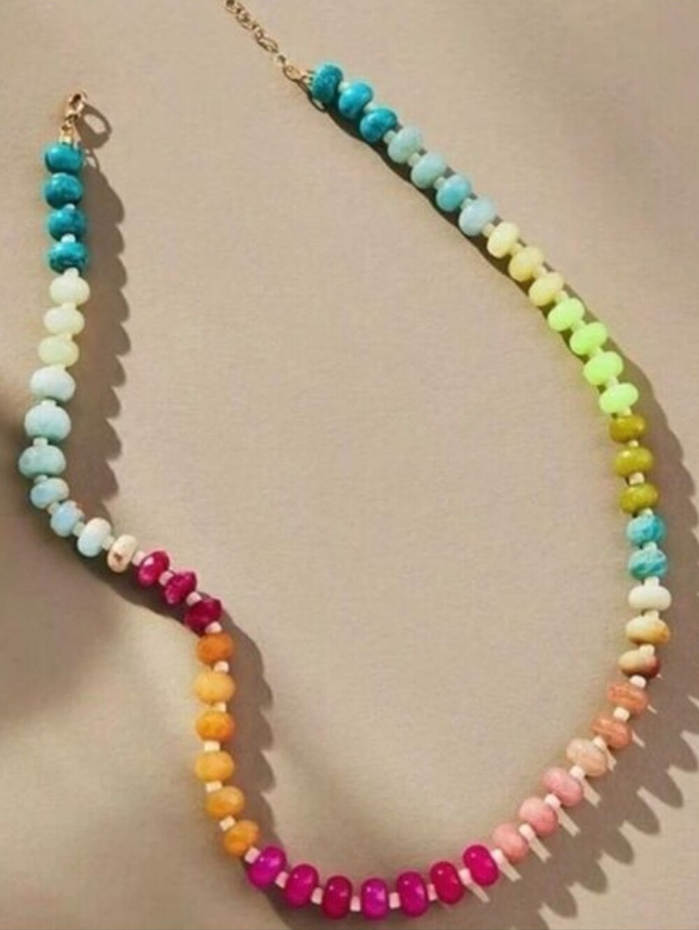 NEW! Anthropologie Rainbow Multicolor Beaded Gold Necklace